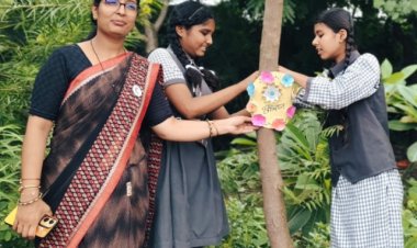 सामाजिक सरोकार : विद्यार्थियों ने स्कूल परिसर के पेड़ों को अपने हाथों से निर्मित राखियां बांधकर लिया उनकी सुरक्षा का संकल्प 
